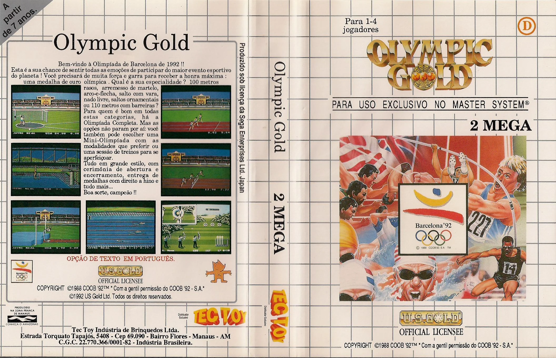 Caràtula brasilera desplegada d’Olympic Gold, amb portada, llom i contraportada en portuguès.