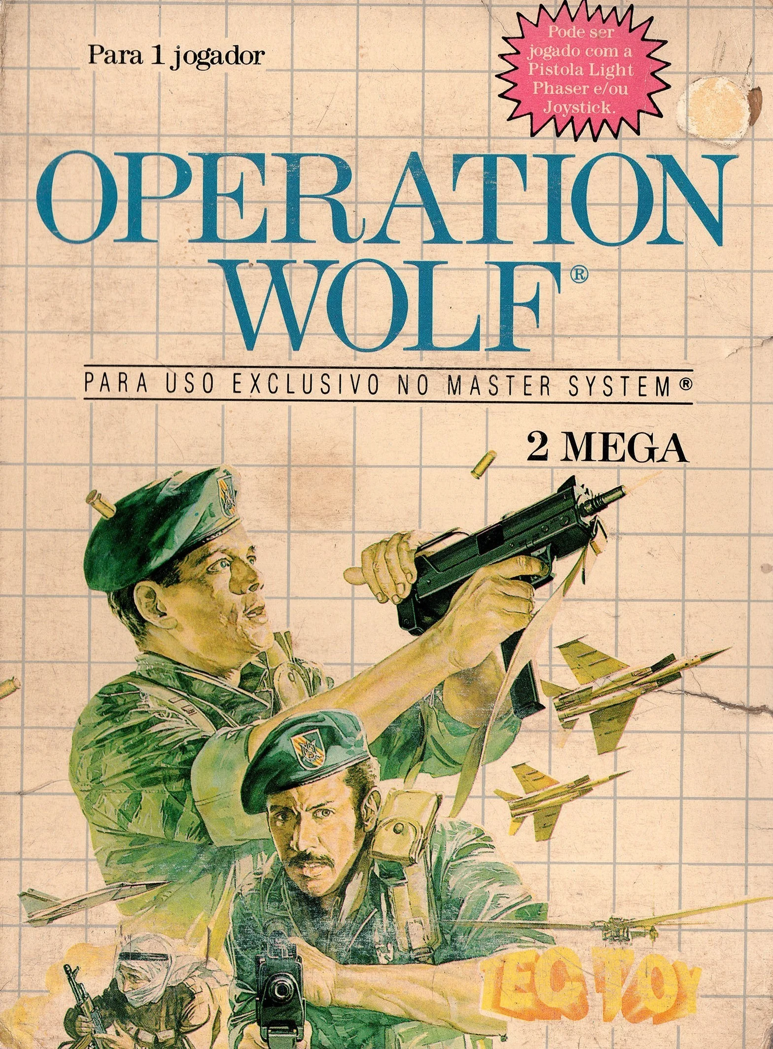 Portada brasilera d’Operation Wolf amb text portuguès, marca Tec Toy i indicació de 2 MEGA.