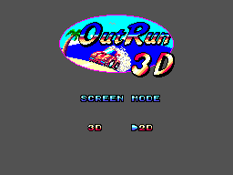 Menú de mode de pantalla d’OutRun 3-D amb les opcions 3D i 2D.