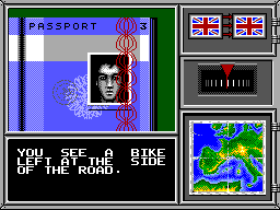 Pantalla narrativa d'OutRun Europa amb un passaport, banderes britàniques i un mapa d'Europa.