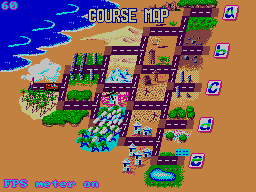 Mapa d’OutRun amb carreteres ramificades i cinc metes marcades amb lletres.