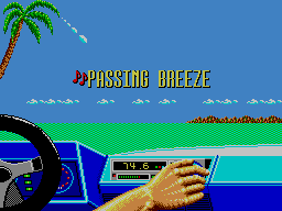 OutRun mostra una ràdio de cotxe amb Passing Breeze seleccionada abans de la cursa.