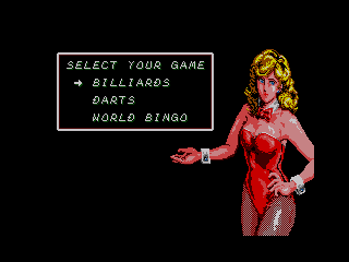 Menú de Parlour Games amb les opcions Billiards, Darts i World Bingo.