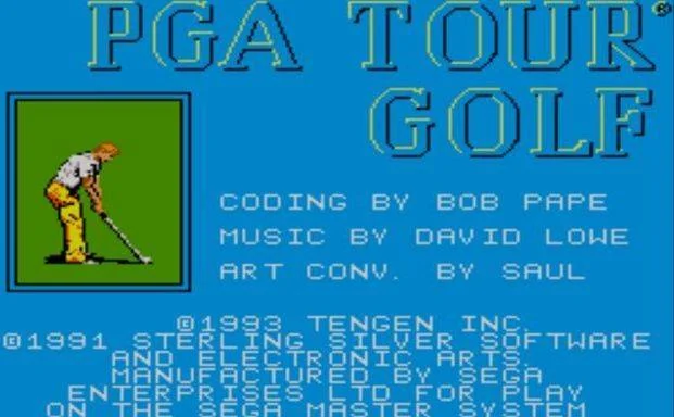 Pantalla de crèdits de PGA Tour Golf amb els noms de Bob Pape, David Lowe i Saul.