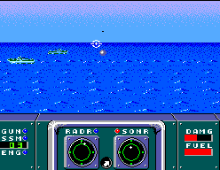 Combat de Poseidon Wars 3-D amb diversos vaixells a l’horitzó, punt de mira central i instruments de bord.