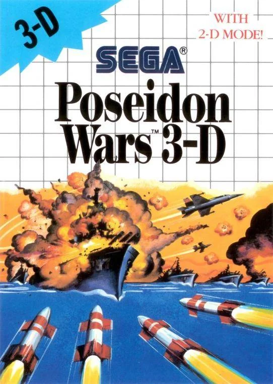 Portada nord-americana de Poseidon Wars 3-D amb vaixells, avions, explosions i míssils.