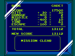 Pantalla MISSION CLEAR amb rang de cadet i desglossament de la puntuació.
