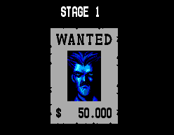 Cartell de WANTED que presenta un adversari de Power Strike II amb una recompensa de 50.000 dòlars.