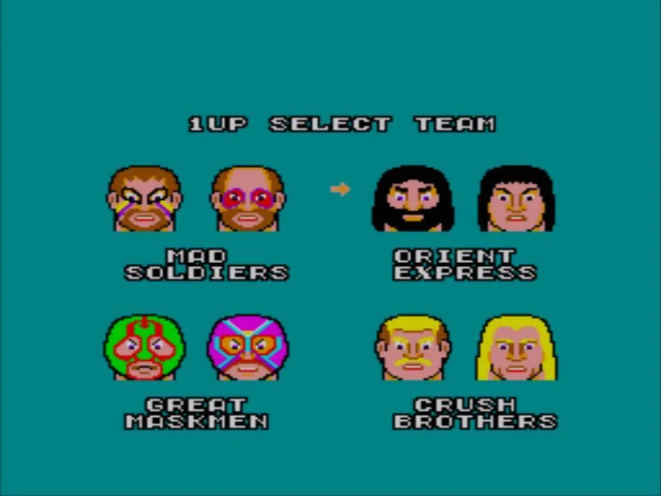 Pantalla de selecció amb els quatre equips occidentals de Pro Wrestling.