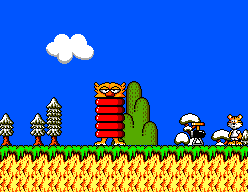 Psycho Fox combat el primer cap al voltant d’un mecanisme format per discos vermells.