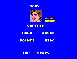 Pantalla de resultats amb Mary, el rang Captain i els totals de Gold, Points i Top.