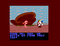Ren i Stimpy davant del Gran Iac Afaitat en una escena narrativa amb text en anglès.