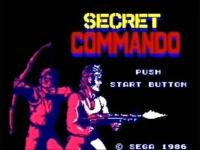 Pantalla de títol europea amb dos combatents i el text SECRET COMMANDO.