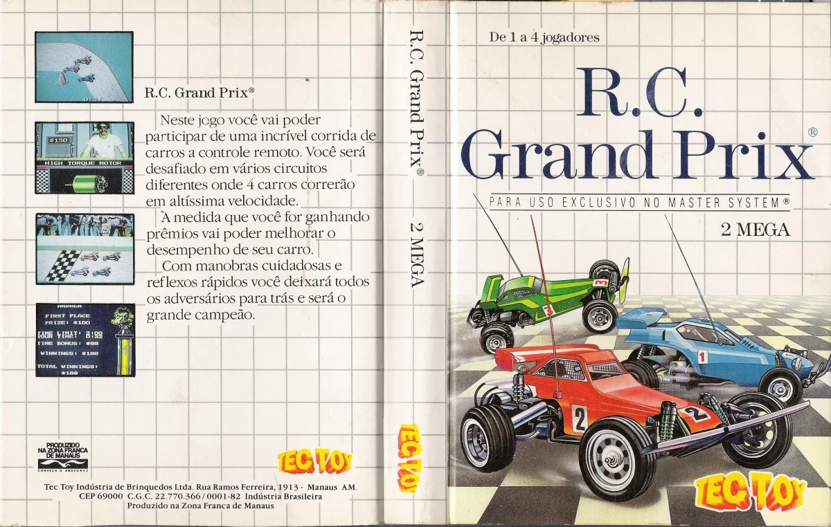 Caràtula brasilera desplegada de R.C. Grand Prix, amb marca TecToy i text en portuguès.