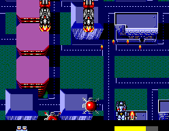RoboCop vola sobre una zona urbana vista des de dalt, entre vehicles i projectils.