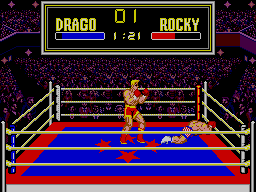 Drago roman dret mentre Rocky jeu a la lona durant el primer assalt.