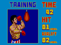 Rocky colpeja una pera de velocitat mentre la pantalla compta el temps i els impactes.