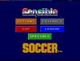 Menú principal de Sensible Soccer: European Champions a Sega Master System, amb cinc branques de joc i configuració.