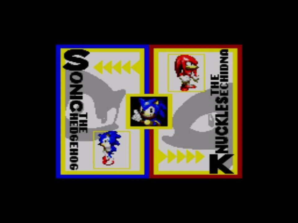 Pantalla de selecció de personatge de Sonic Blast amb Sonic a l’esquerra i Knuckles a la dreta.