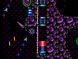 Zona rocosa amb Sonic, pales, ressorts, anells i mecanismes de colors.