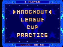 Menú d’un jugador amb les opcions Knockout, League, Cup i Practice.
