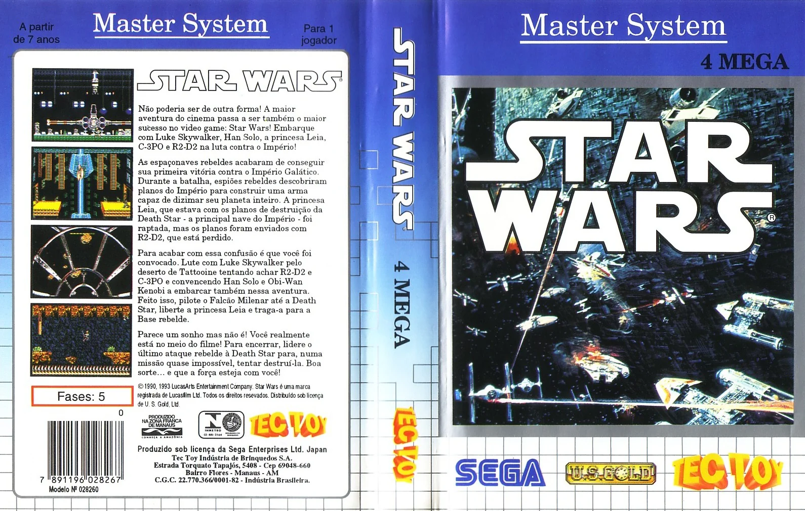 Coberta desplegada brasilera de Star Wars, amb textos en portuguès i marques de Tec Toy.
