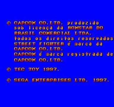 Pantalla de crèdits en portuguès amb mencions a Capcom, Tec Toy i Sega i la data de 1997.
