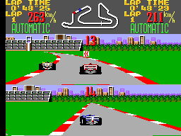 Cursa de Super Monaco GP al circuit de Mònaco, representada en dues meitats amb mapa, velocitat i temps de volta.