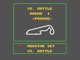 Menú de Vs. Battle de Super Monaco GP amb el circuit de França i l’opció Machine Set.