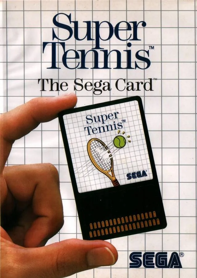 Portada nord-americana de Super Tennis amb una mà sostenint la Sega Card.