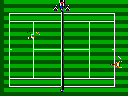 Intercanvi de Tennis Ace en vista zenital, amb un jugador a cada fons de pista.