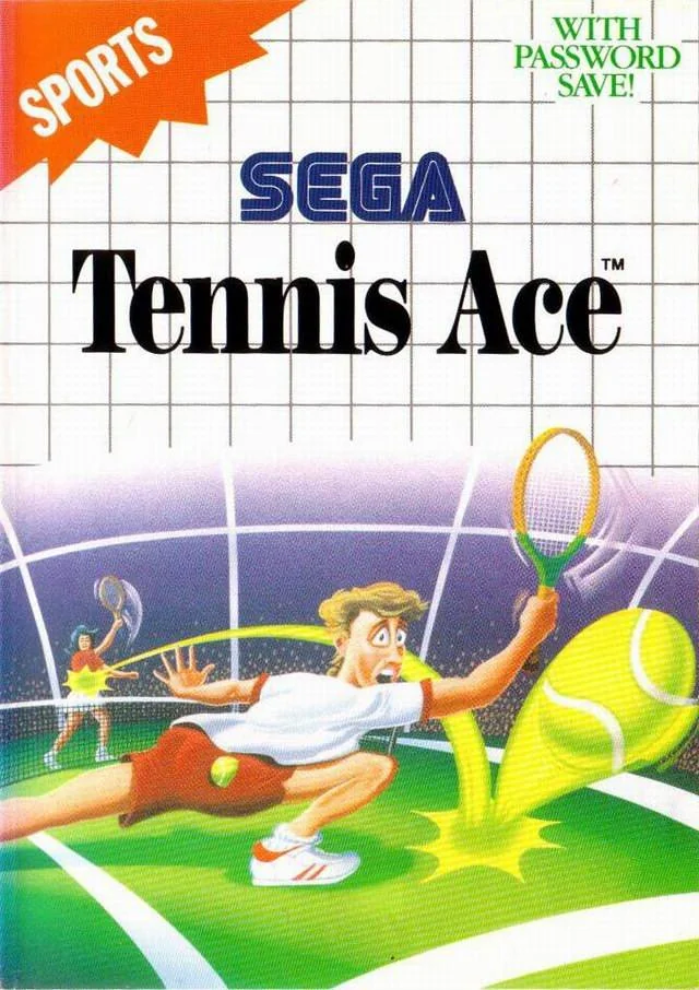 Caràtula frontal europea de Tennis Ace amb un tennista estirant-se per arribar a la pilota.