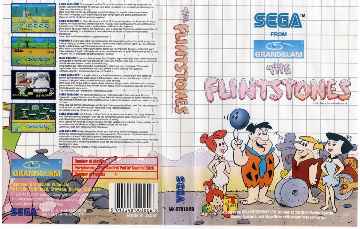 Coberta europea completa de The Flintstones amb portada, llom i contraportada desplegats.
