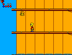 Bart camina per una plataforma mentre cau un objecte amb forma de cap de Jebediah Springfield