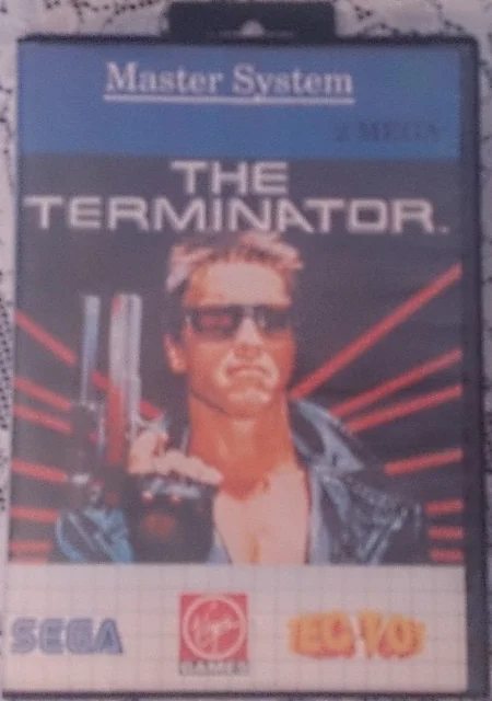 Portada brasilera de The Terminator per a Sega Master System, amb els logotips de Tec Toy, Virgin Games i Sega.