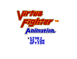 Menú principal de Virtua Fighter Animation amb Story, Vs Com i Option.