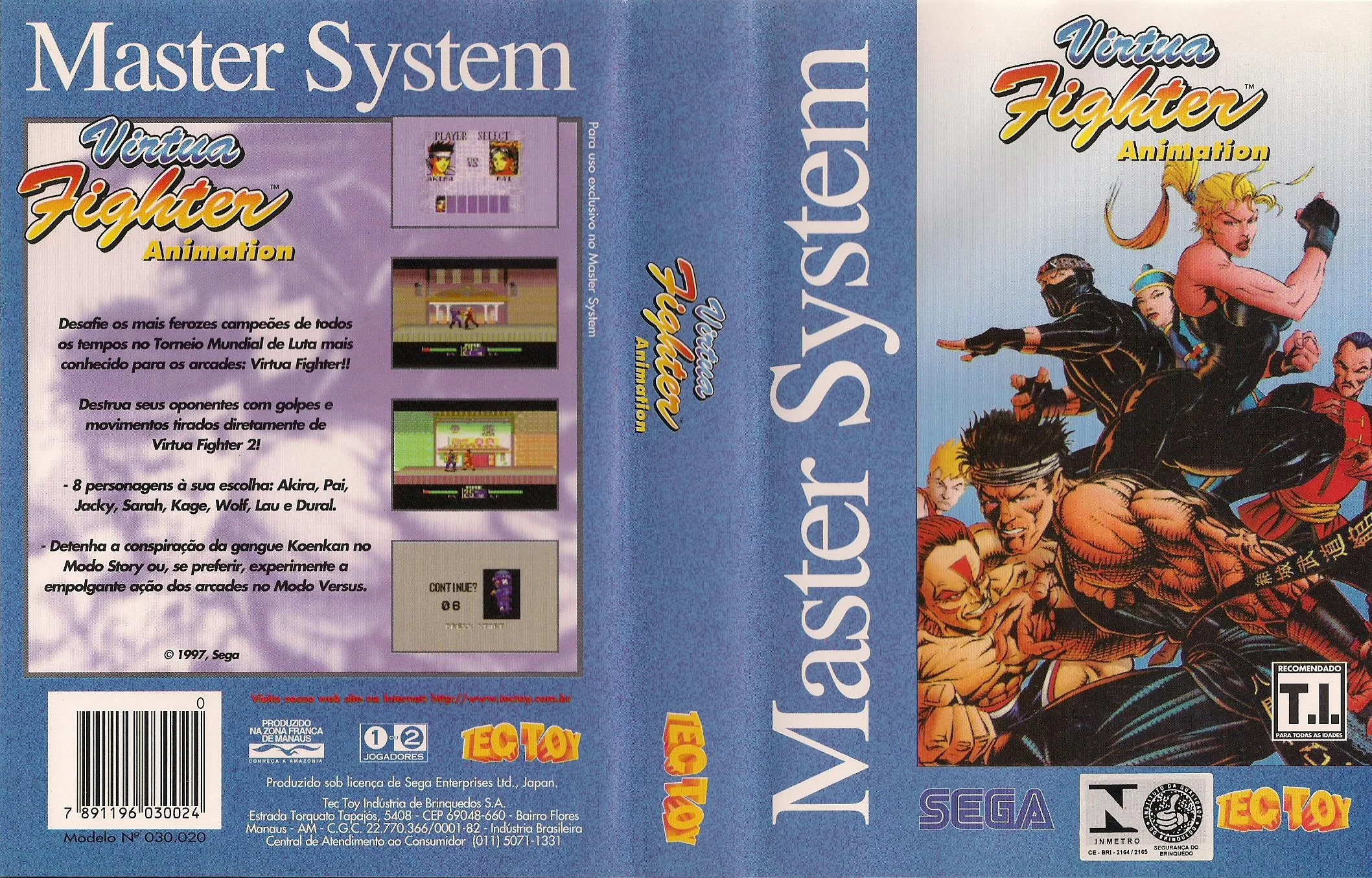 Caràtula completa brasilera de Virtua Fighter Animation amb portada, llom i contraportada en portuguès.