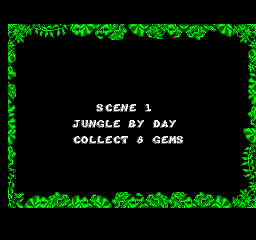 Pantalla de presentació de Jungle By Day amb l’ordre de recollir vuit gemmes.