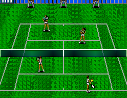 Partida de dobles de Wimbledon II amb quatre tennistes sobre gespa.
