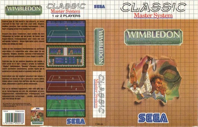 Caràtula europea desplegada de la reedició Classic de Wimbledon per a Master System.