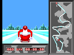 Bobsleigh en un revolt amb velocímetre, cronòmetre i mapa del circuit.