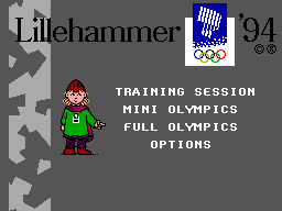 Menú principal amb les opcions Training Session, Mini Olympics, Full Olympics i Options.