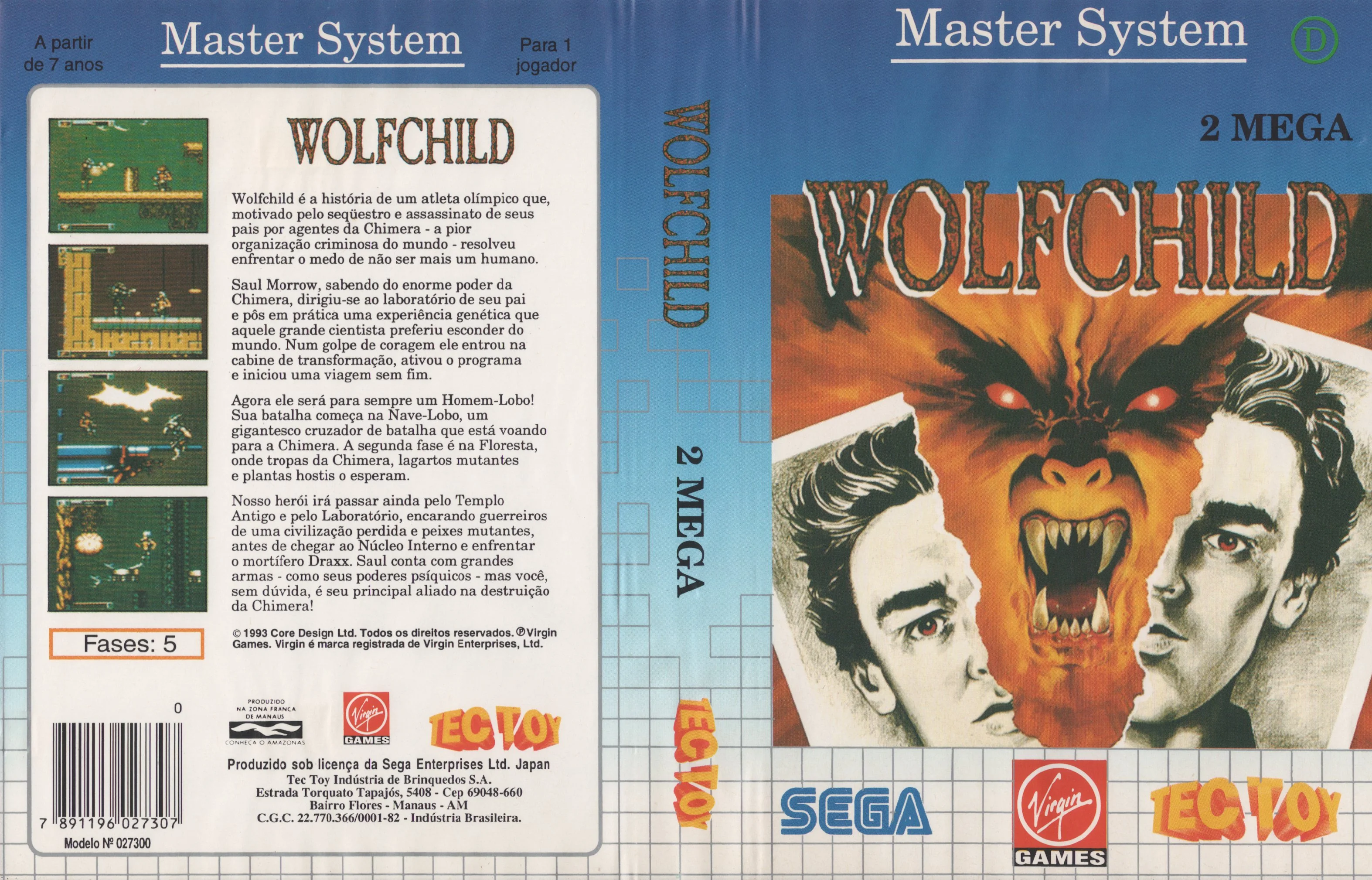 Coberta brasilera completa de Wolfchild amb la marca Tec Toy, portada, llom i contraportada en portuguès.