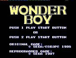 Pantalla de Wonder Boy amb les opcions per començar una partida d’un o dos jugadors.