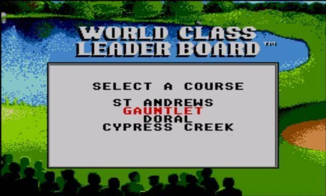 Menú de selecció amb St Andrews, Gauntlet, Doral i Cypress Creek.