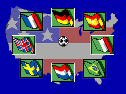 Selecció d’idioma amb vuit banderes sobre un mapa dels Estats Units.