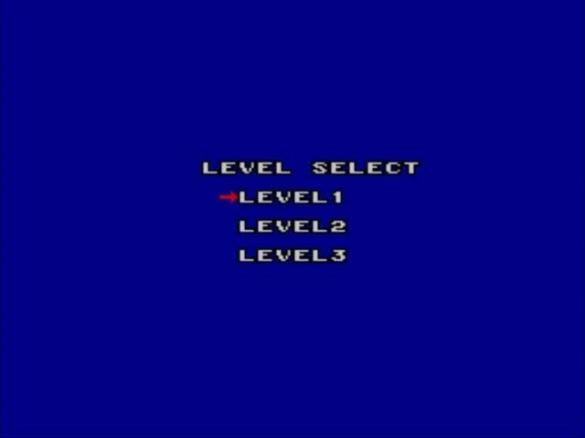 Menú LEVEL SELECT de World Grand Prix amb tres nivells i el cursor al primer.