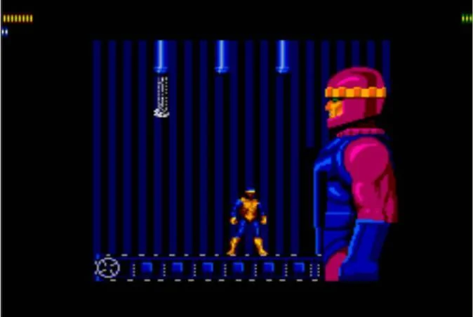 Un mutant combat un adversari gegant en un escenari fosc.