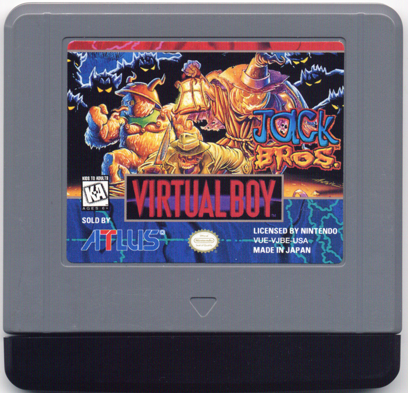 Cartutx nord-americà gris de Virtual Boy amb una etiqueta il·lustrada de Jack Bros.