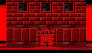 Mario davant l’entrada de la torre Clash House durant la introducció de Mario Clash.
